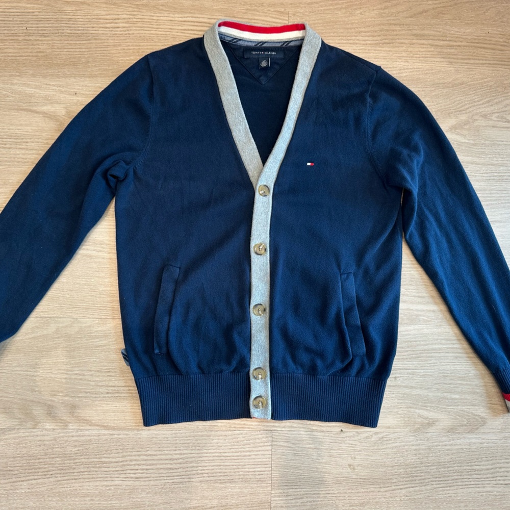 Tommy Hilfiger Navy Cardigan with Contrast Grey Trim